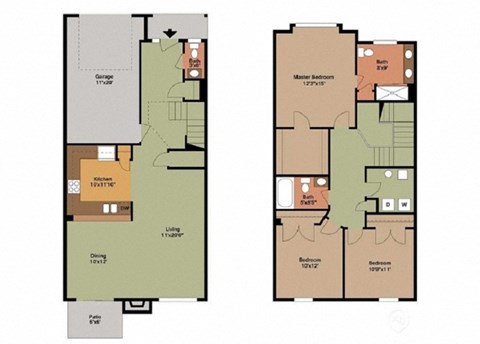 Floor plan for 3 beds, 2.5 baths, 1500 sqft