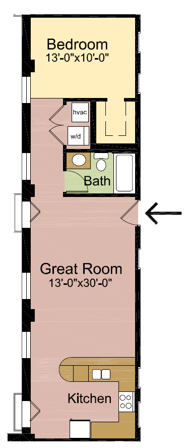 Floor plan for 1 bed, 1 bath, 745 sqft