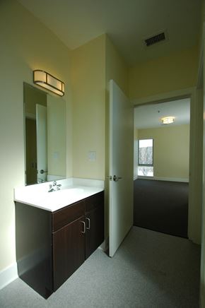 Louisville apartment for rent - an empty bathroom with a sink and a mirror