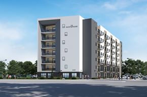 Winnipeg apartment for rent - A modern apartment building with the name "The Parsonage" on the side.