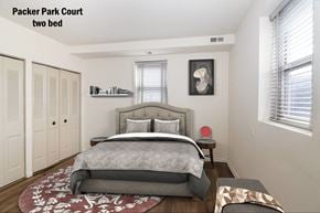 Philadelphia apartment for rent - a bedroom with a bed and a closet