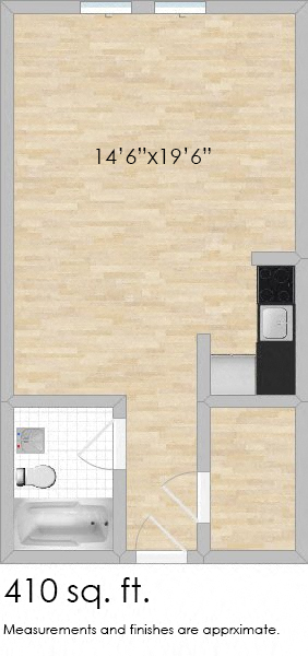 Floor plan for studio, 1 bath, 450 sqft