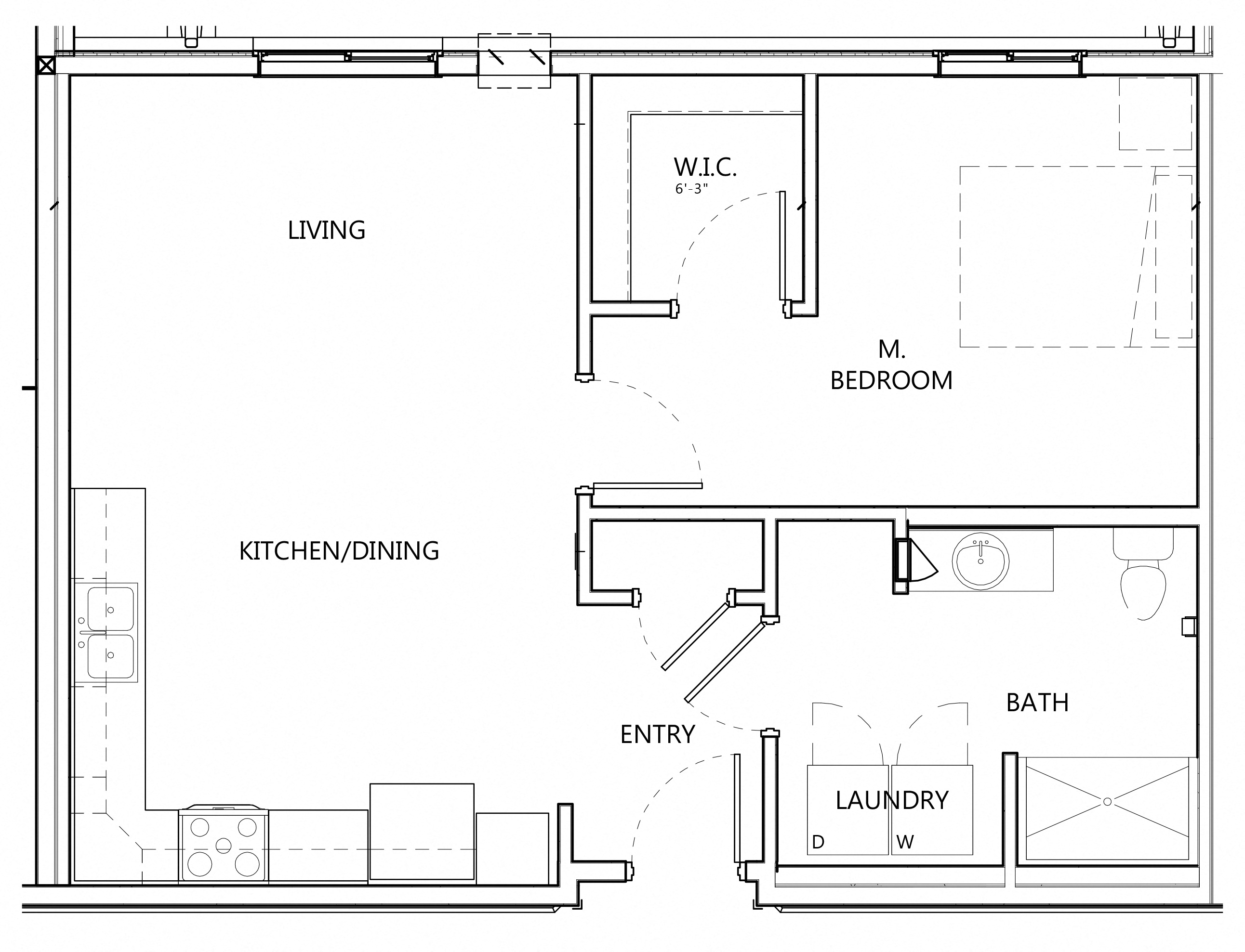 Floor plan for 1 bed, 1 bath, 749 sqft