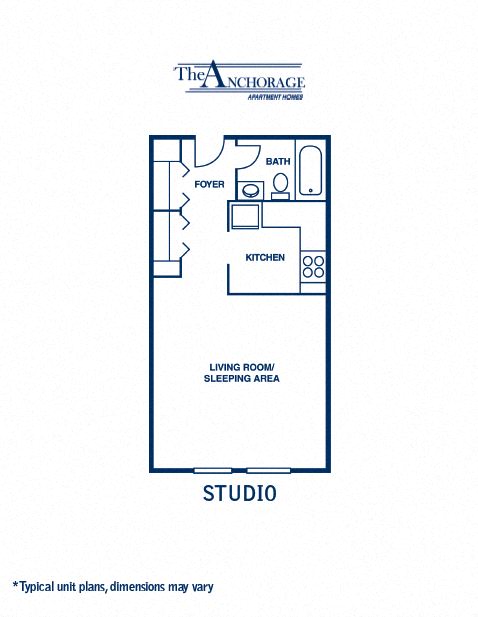 Floor plan for studio, 1 bath, 420 sqft