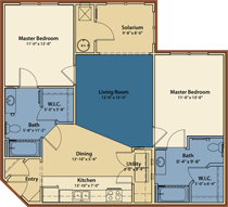 Floor plan for 2 beds, 2 baths, 1054 sqft