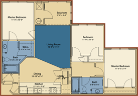 Floor plan for 3 beds, 2 baths, 1235 sqft