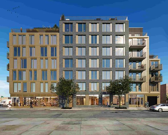 Jamaica apartment for rent - a rendering of a building on a city street