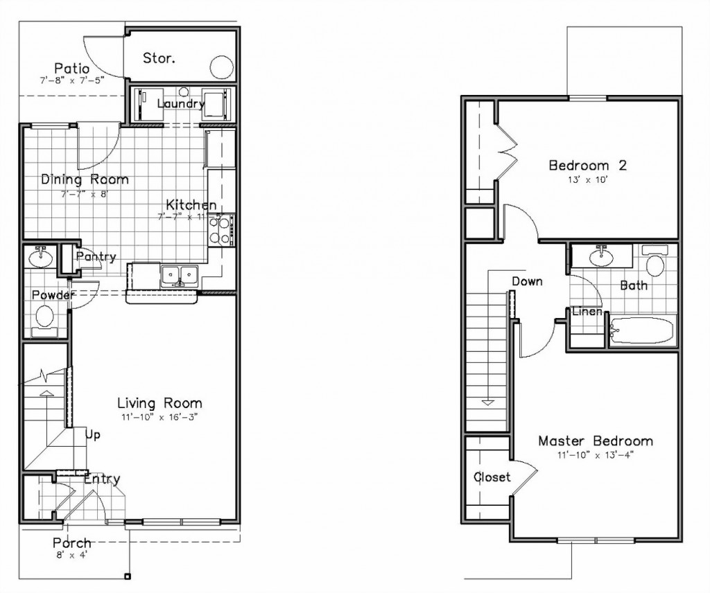 Floor plan for 2 beds, 1.5 baths