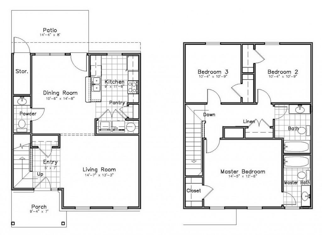 Floor plan for 3 beds, 2.5 baths