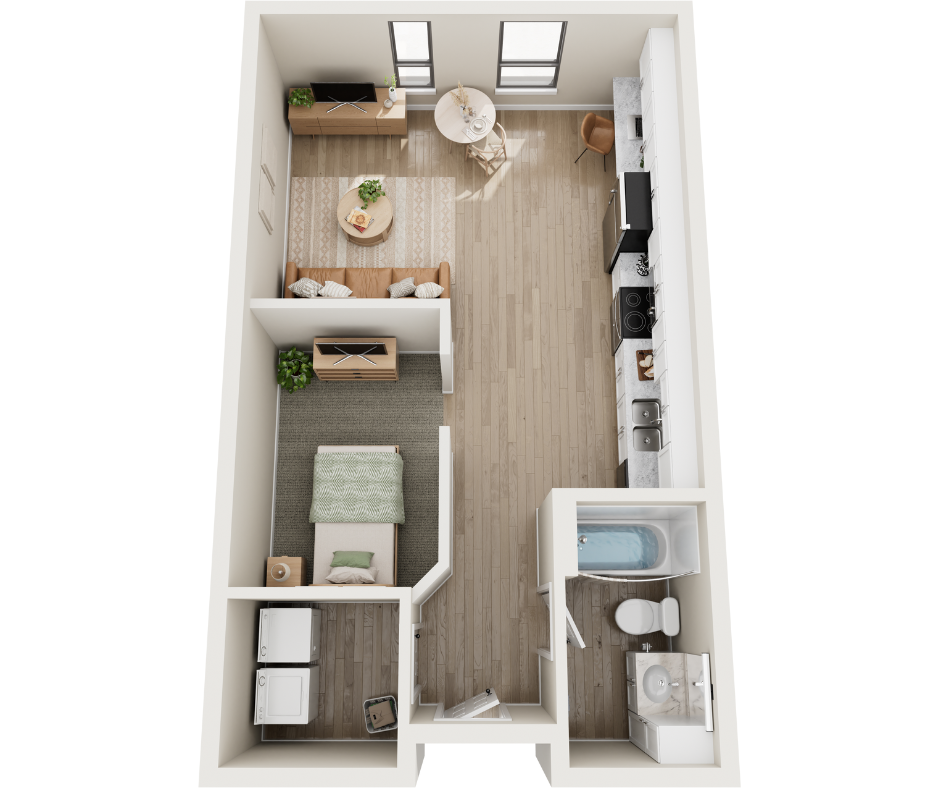 Floor plan for studio, 1 bath, 600 sqft