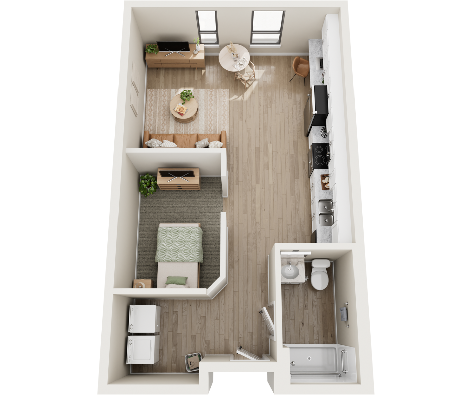 Floor plan for studio, 1 bath, 600 sqft