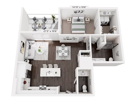 Floor plan for 1 bed, 1 bath, 927 sqft