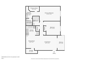 Sunrise apartment for rent - A floor plan of a home with a primary bedroom, dining room, living room, and two bathrooms.