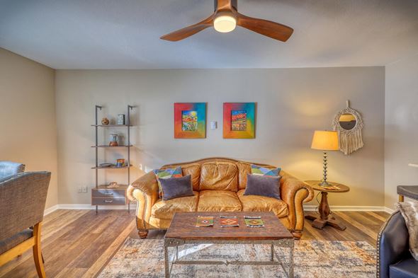 Pagosa Springs house for rent - a living room with a couch and a coffee table