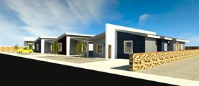 Clint apartment for rent - A yellow car is parked in front of a modern house.