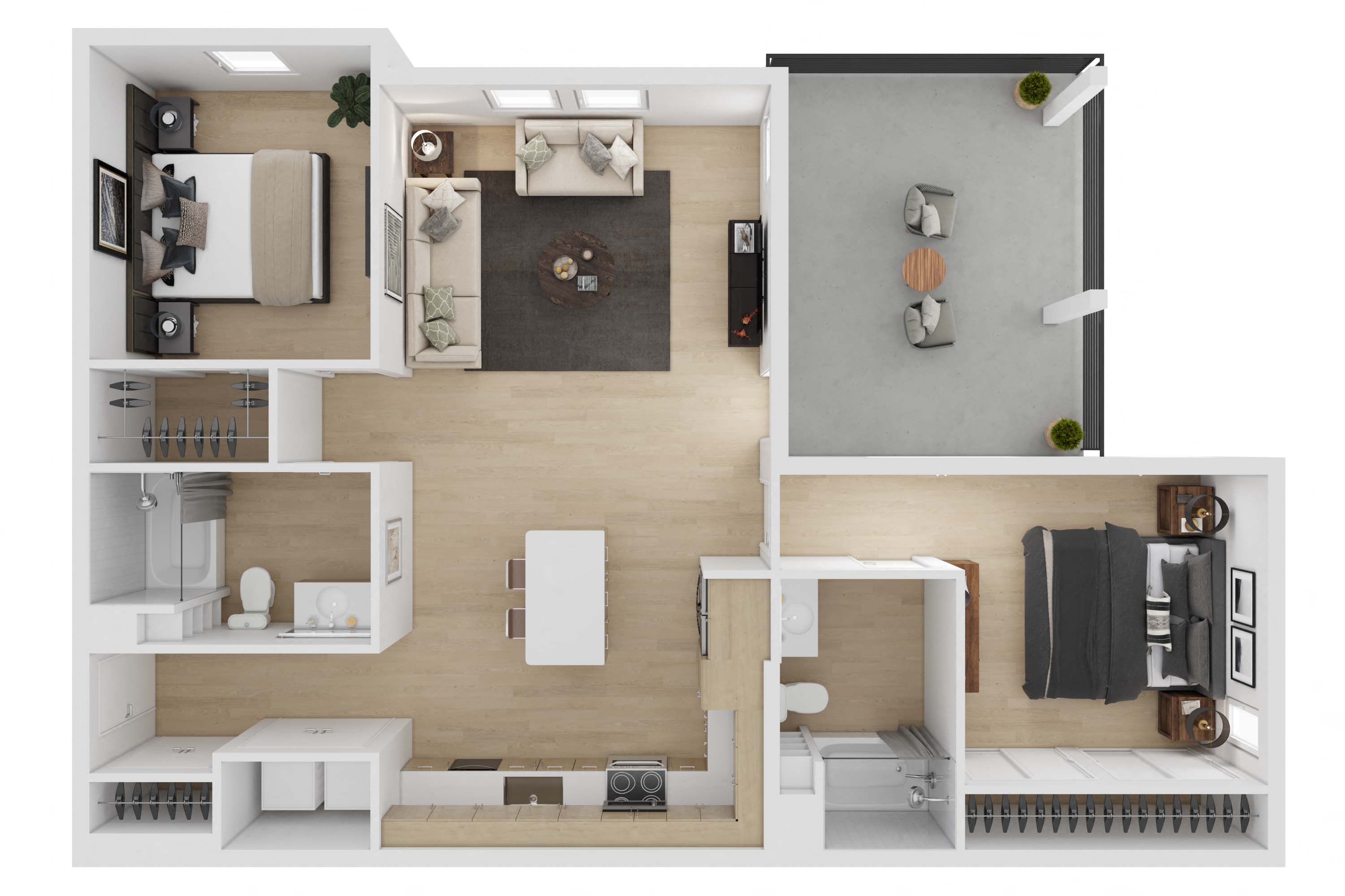 Floor plan for 2 beds, 2 baths, 1116 sqft