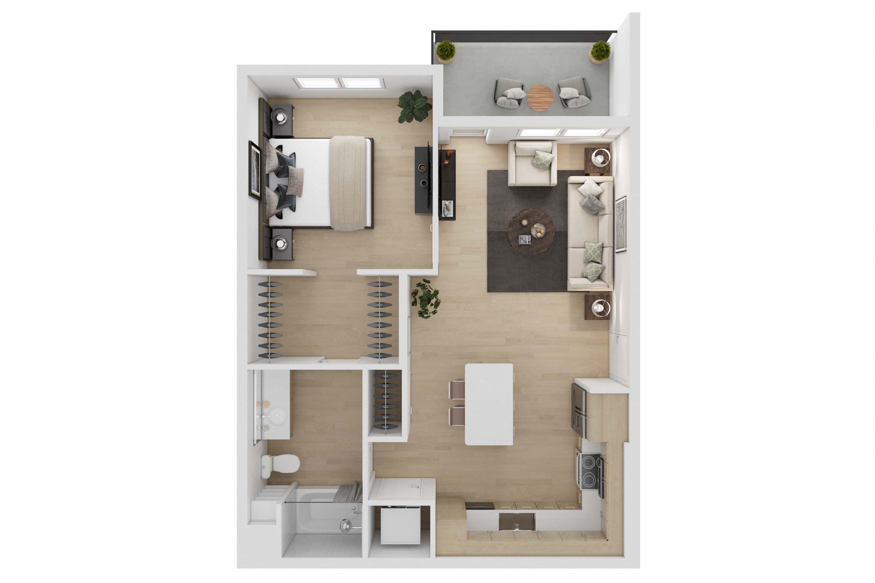 Floor plan for 1 bed, 1 bath, 813 sqft