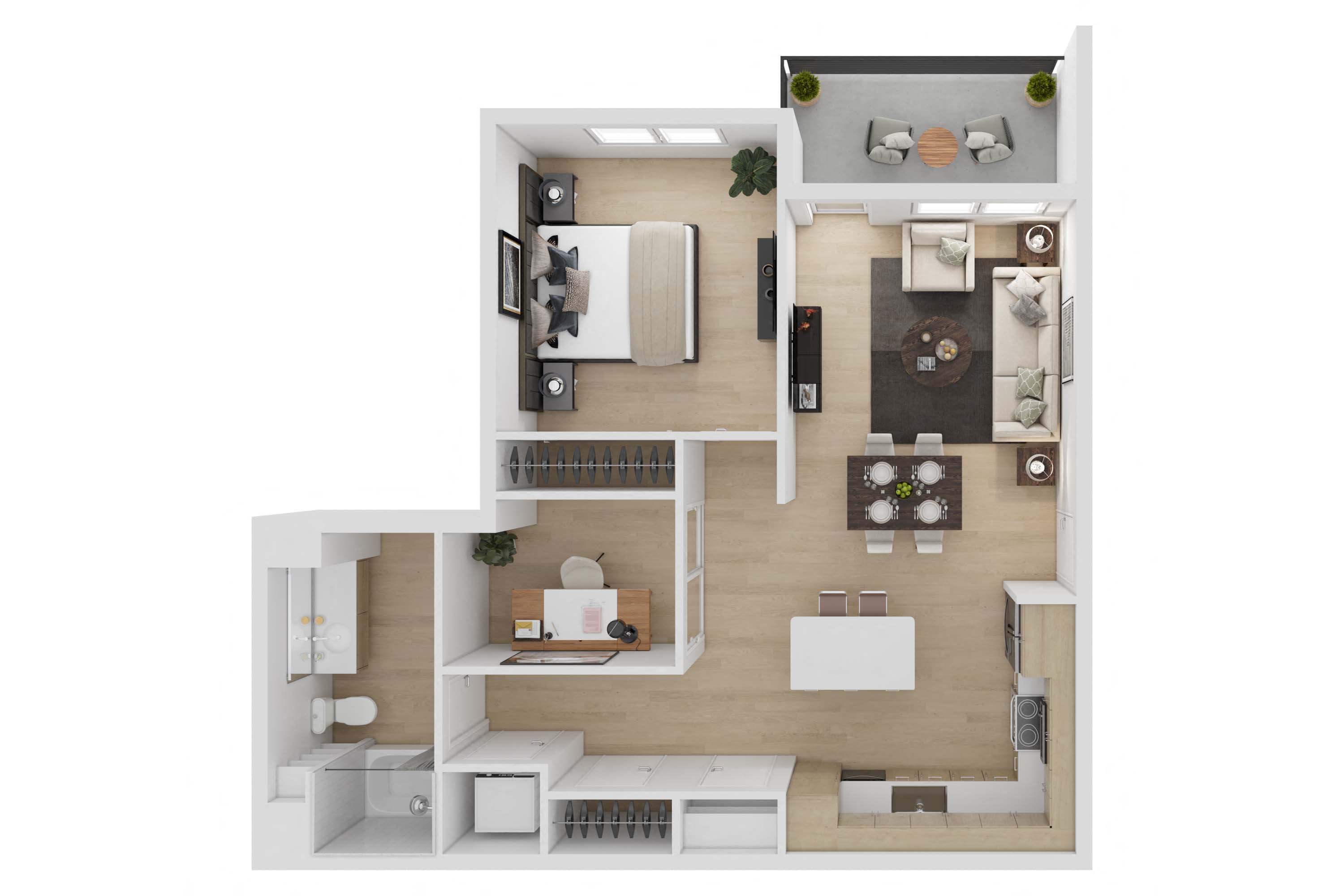 Floor plan for 1 bed, 1 bath, 872 sqft