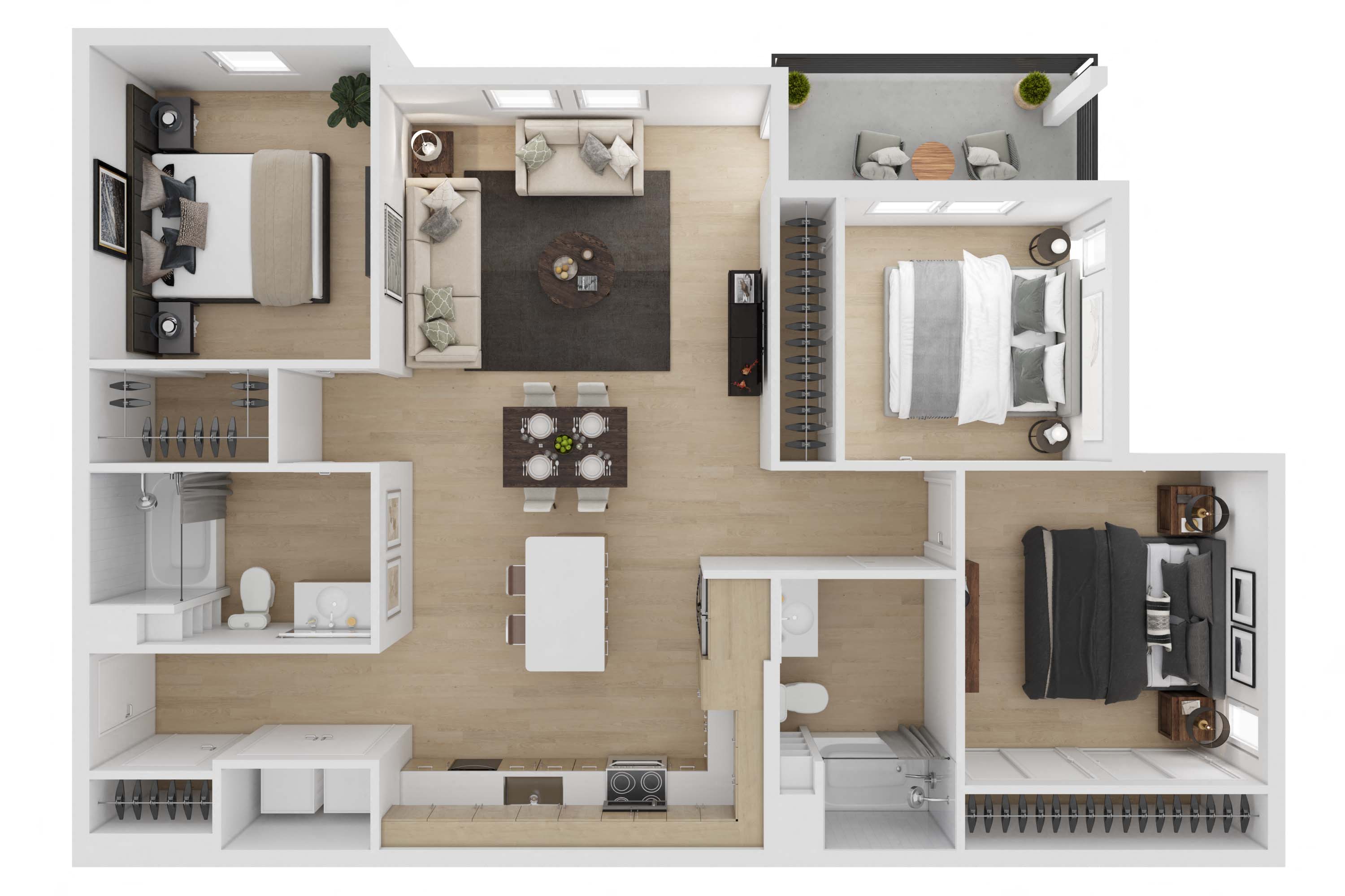 Floor plan for 3 beds, 2 baths, 1253 sqft