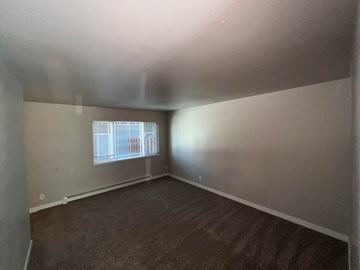 Fort Collins apartment for rent - a living room with a window and a brown carpet