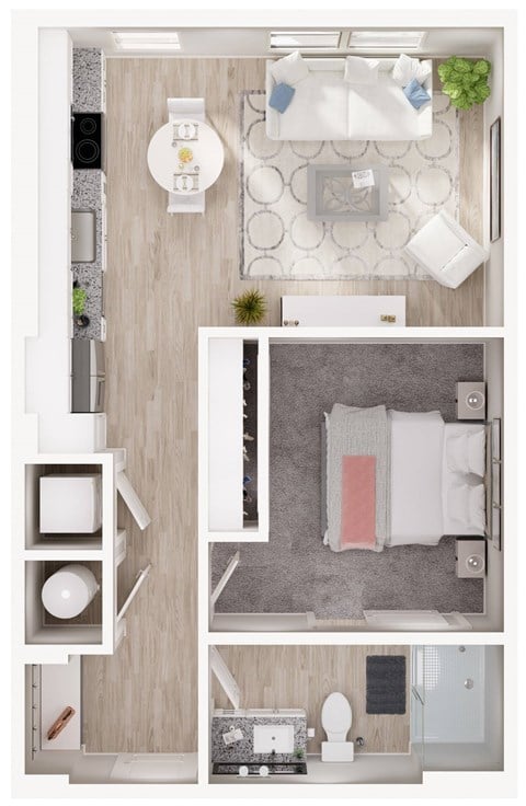 Floor plan for studio, 1 bath, 620 sqft