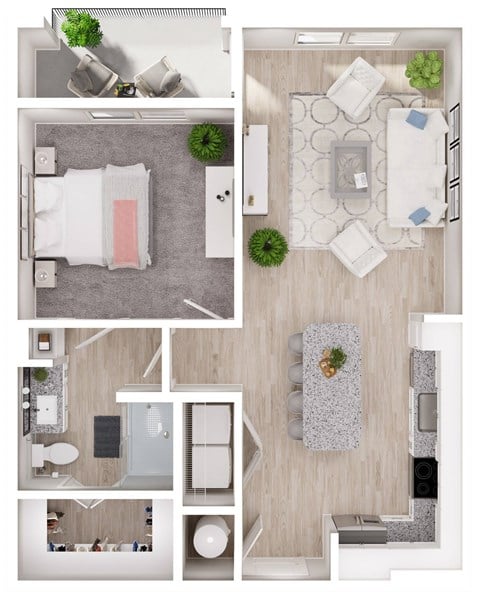 Floor plan for 1 bed, 1 bath, 775 sqft