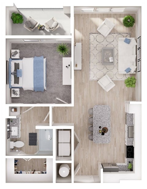 Floor plan for 1 bed, 1 bath, 795 sqft