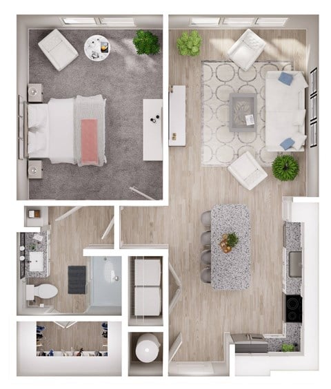 Floor plan for 1 bed, 1 bath, 806 sqft