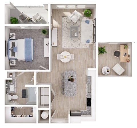 Floor plan for 1 bed, 1 bath, 898 sqft