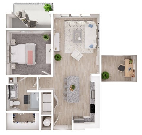 Floor plan for 1 bed, 1 bath, 857 sqft