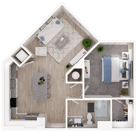 Floor plan for 1 bed, 1 bath, 765 sqft