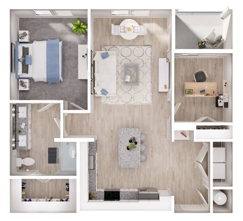 Floor plan for 1 bed, 1 bath, 980 sqft
