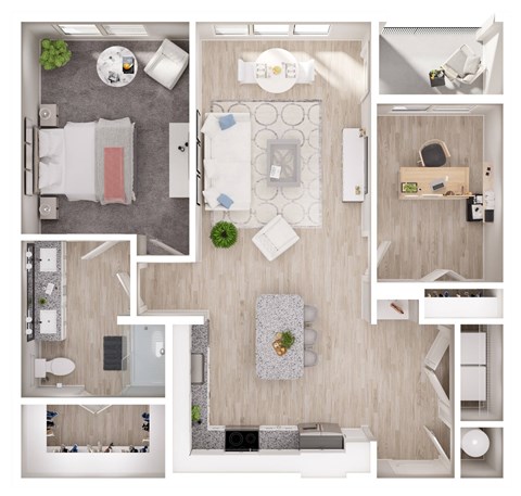 Floor plan for 1 bed, 1 bath, 1027 sqft