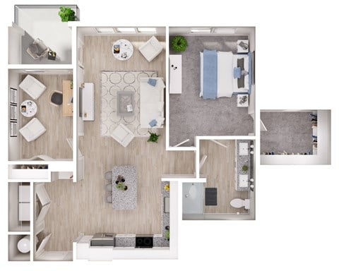 Floor plan for 1 bed, 1 bath, 1053 sqft