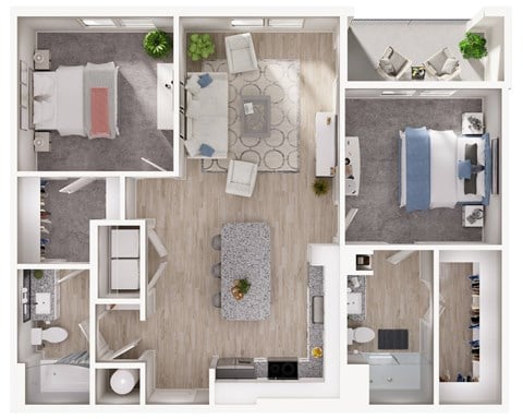 Floor plan for 2 beds, 2 baths, 1130 sqft