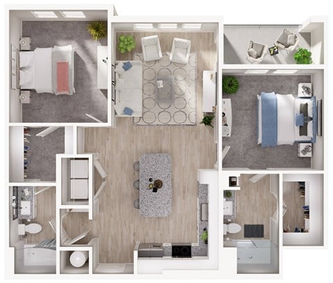 Floor plan for 2 beds, 2 baths, 1111 sqft