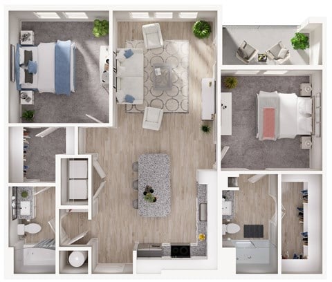 Floor plan for 2 beds, 2 baths, 1149 sqft