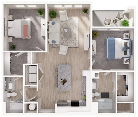 Floor plan for 2 beds, 2 baths, 1130 sqft