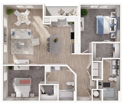 Floor plan for 2 beds, 2 baths, 1260 sqft