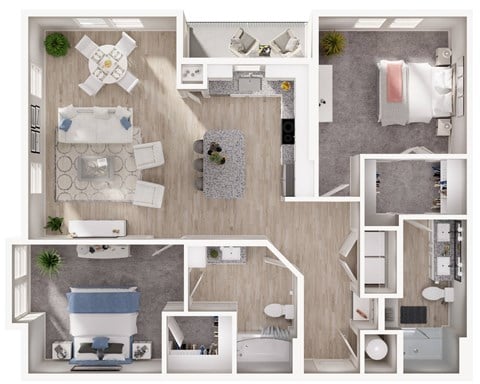 Floor plan for 2 beds, 2 baths, 1272 sqft