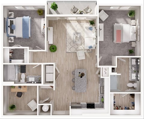Floor plan for 2 beds, 2 baths, 1295 sqft