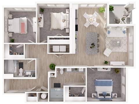 Floor plan for 3 beds, 2 baths, 1480 sqft