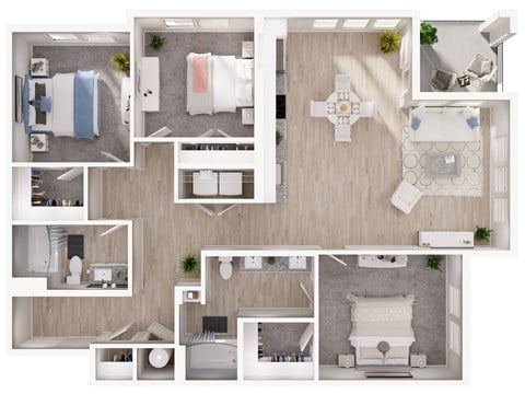 Floor plan for 3 beds, 2 baths, 1480 sqft