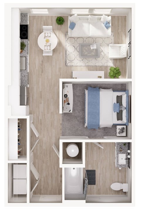 Floor plan for studio, 1 bath, 620 sqft