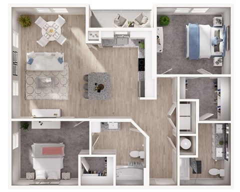 Floor plan for 2 beds, 2 baths, 1260 sqft