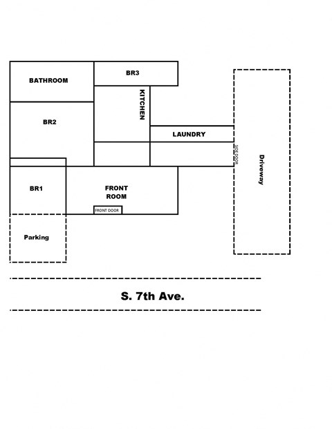 Floor plan for 3 beds, 1 bath, 1076 sqft