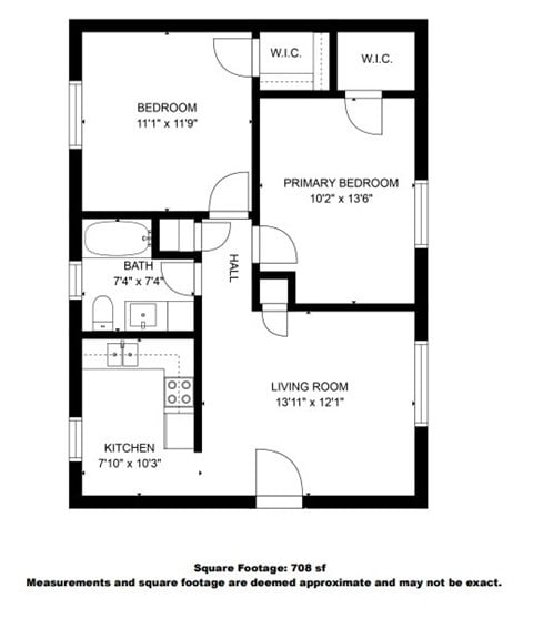 Floor plan for 2 beds, 1 bath, 725 sqft