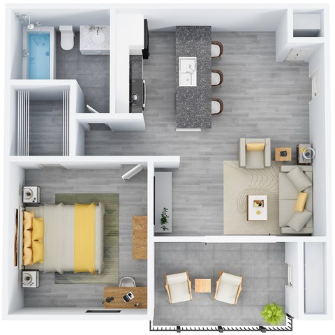 Floor plan for 1 bed, 1 bath, 549 sqft