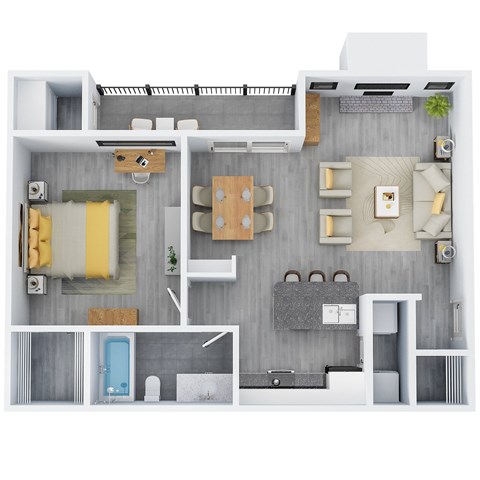 Floor plan for 1 bed, 1 bath, 680 sqft