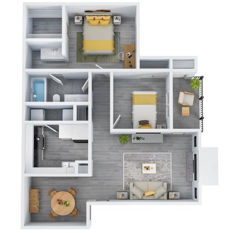 Floor plan for 2 beds, 1 bath, 868 sqft
